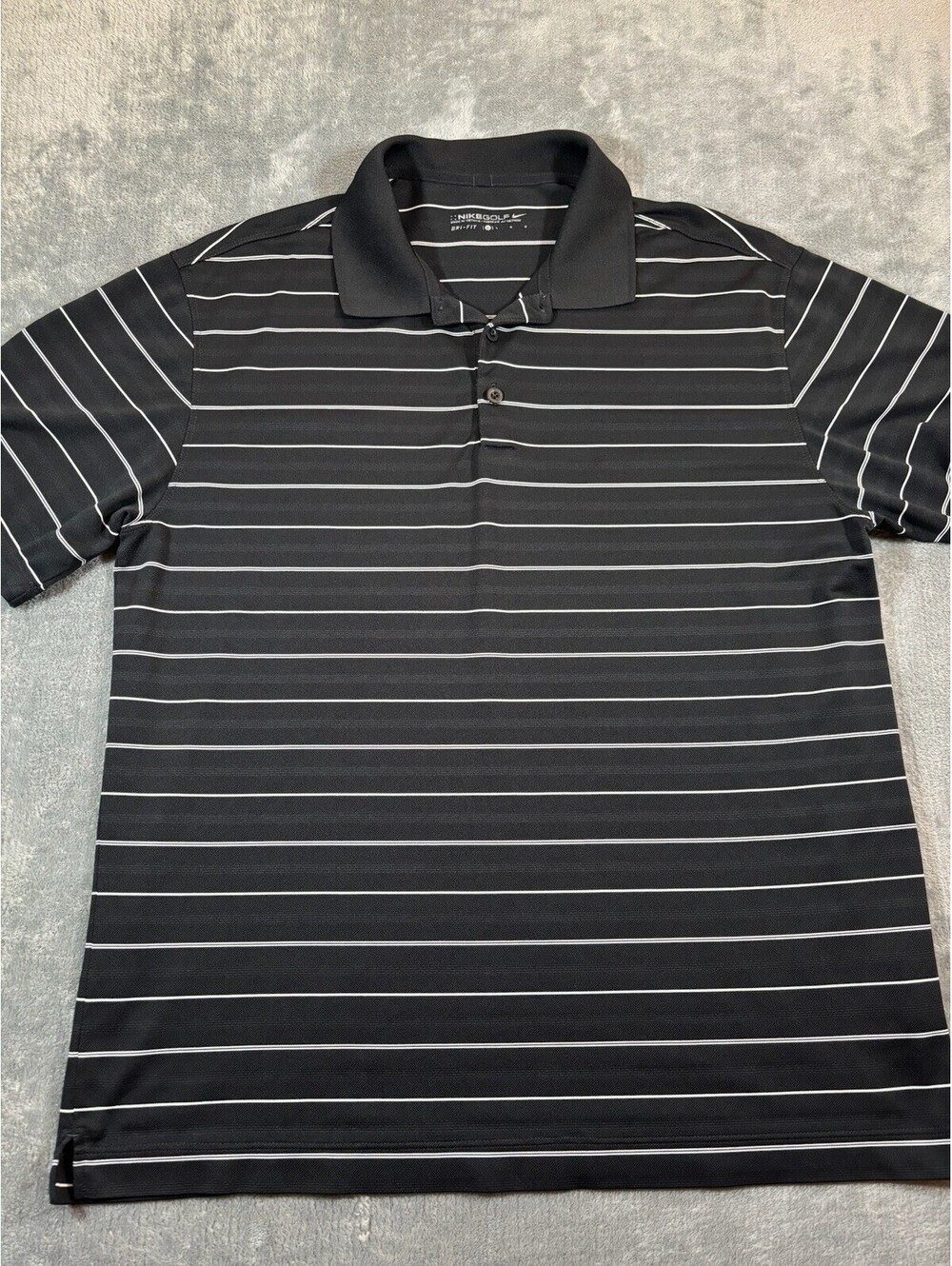 Nike Golf Polo Shirt Mens Large Dri-Fit Standard Fit Black Striped Short Sleeve